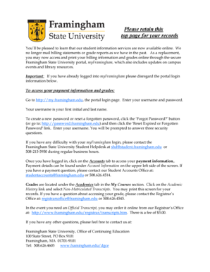 Framingham State University Student Information Form