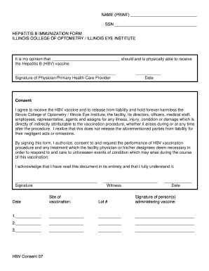 Hepatitis B Immunization Consent Form