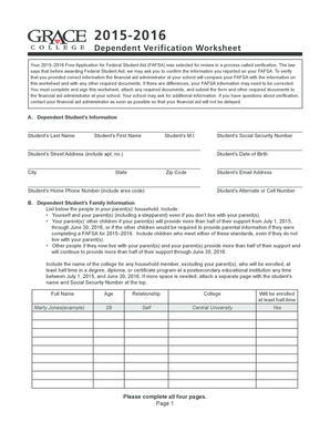 2015-2016 Dependent Verification Worksheet