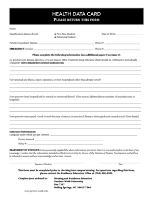 Health Data Card Form