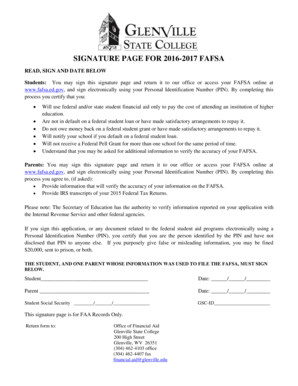 2016-2017 FAFSA Signature Page