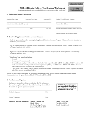2013-14 Illinois College Verification Worksheet
