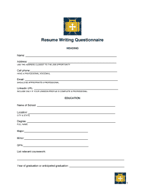 Resume Writing Questionnaire
