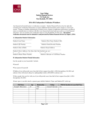 2014–2015 Independent Verification Worksheet