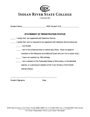 Financial Aid Registration Status Form