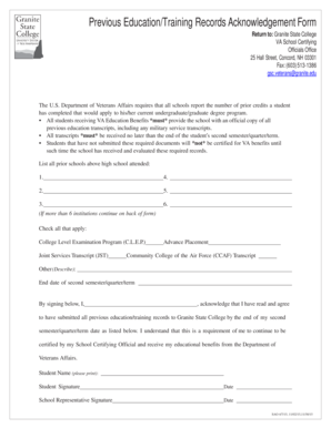 VA Education Benefits Transcript Acknowledgement Form