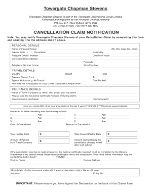 Towergate Chapman Stevens Cancellation Claim Form