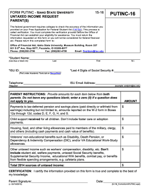 Idaho State University Untaxed Income Request Form