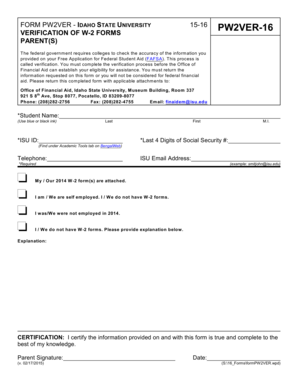Idaho State University W-2 Verification Form