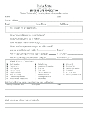 Student Life Application Form