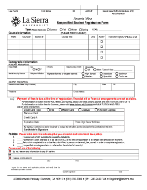 Unspecified Student Registration Form
