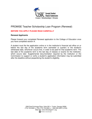 PROMISE Teacher Scholarship Loan Renewal Application