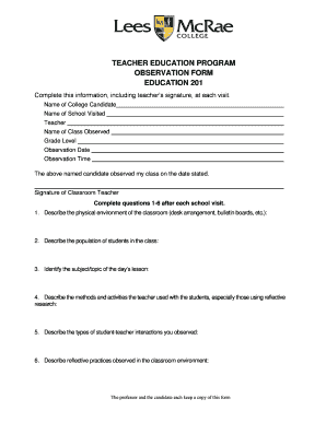 Teacher Education Program Observation Form
