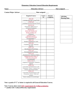Elementary Education General Education Requirements Form