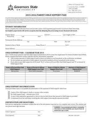 2015-2016 Child Support Verification Form