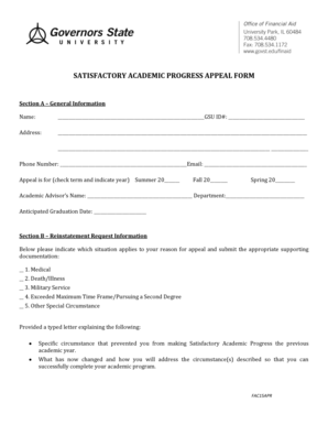 Satisfactory Academic Progress Appeal Form