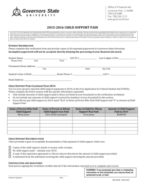 2015-2016 Child Support Verification Form