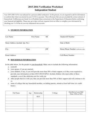 2015-2016 Verification Worksheet