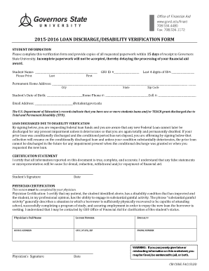 Loan Discharge Disability Verification Form