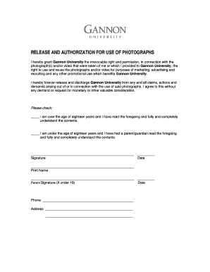 Release and Authorization for Use of Photographs