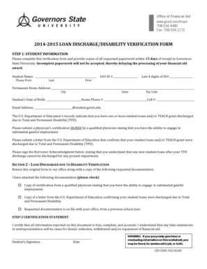 Loan Discharge Disability Verification Form