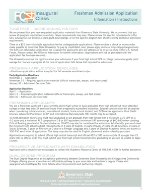 Governors State University Freshman Admission Application