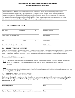 SNAP Benefits Verification Worksheet