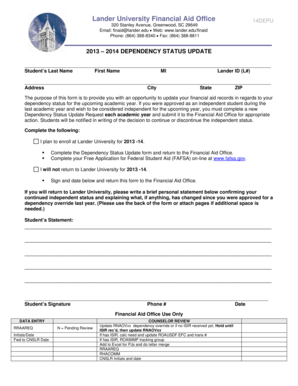 Lander University Dependency Status Update Form
