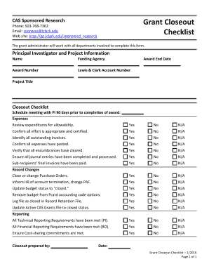 CAS Sponsored Research Grant Closeout Checklist