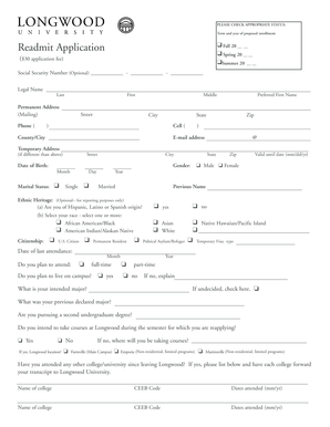 Longwood University Readmission Application