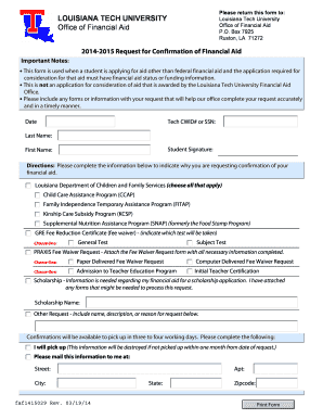 Louisiana Tech University Financial Aid Confirmation Request