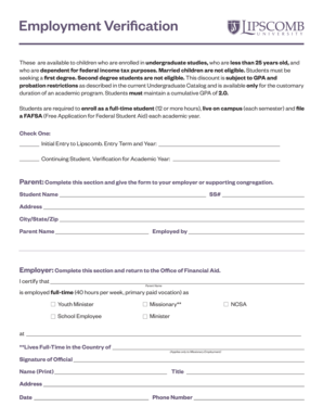 Student Employment Verification Form
