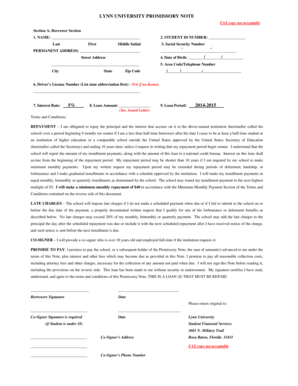 Lynn University Loan Promissory Note - lynn
