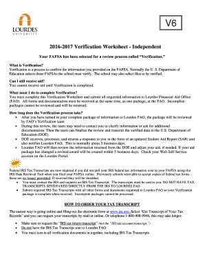 2016-2017 Verification Worksheet - Independent