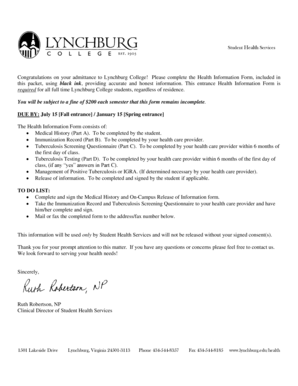 Lynchburg College Health Information Form