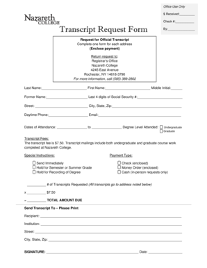 Nazareth College Transcript Request Form