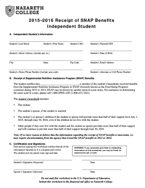 2015–2016 SNAP Benefits Form