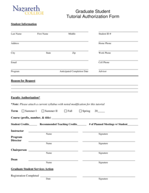 Graduate Student Tutorial Authorization Form