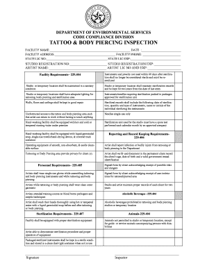 Total loss inventory list template - Tattoo and Body Art Checklist Chapter 510 El Paso City - elpasotexas