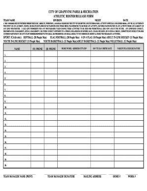 Schedule g form 1120 - CITY OF GRAPEVINE PARKS RECREATION ATHLETIC ROSTER