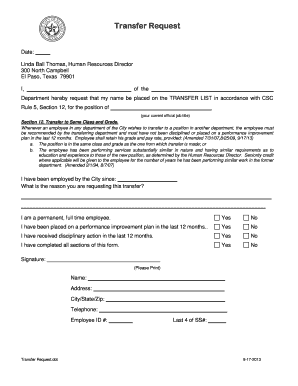 Job order sample - Transfer Request - El Paso Texas - elpasotexas