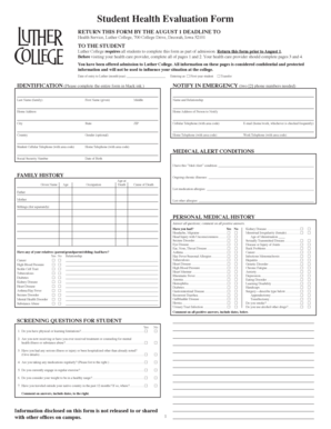 Student Health Evaluation Form