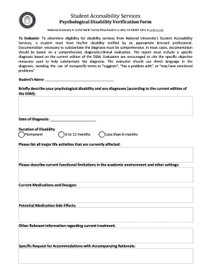 Psychological Disability Verification Form