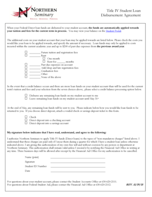 Title IV Student Loan Disbursement Agreement