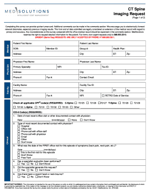 CT Spine Imaging Request Form
