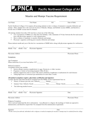 Measles and Mumps Vaccine Requirement Form