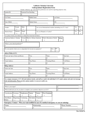 Lubbock Christian University Undergraduate Registration Form