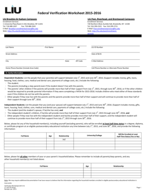 Federal Verification Worksheet 2015-2016