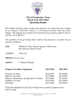 Sign off sheet - City of Grapevine Texas Fiscal Year 2013-2014 Operating - grapevinetexas