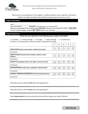 Sport Participant Evaluation Form